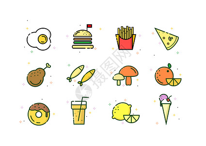 食物线性填色图标图片