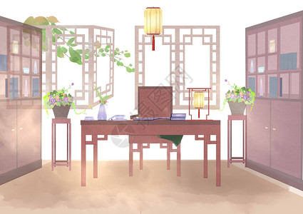 室内桌椅扁平中国风家具插画