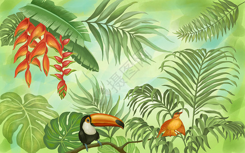 繁茂植物热带植物背景插画