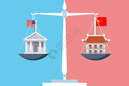中美关系贸易战摩擦插画
