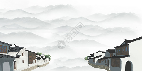 江南村庄端午划龙舟设计图片