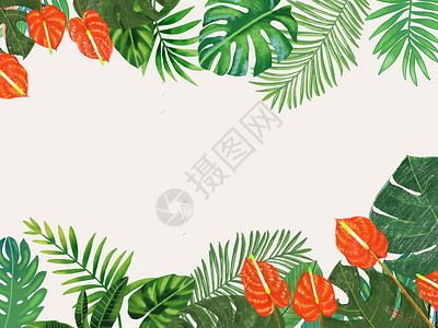 水彩热带树叶花卉背景背景图片