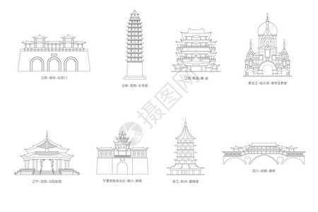 城市建筑线性矢量建筑插画