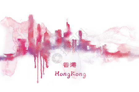 香港水彩插画背景图片