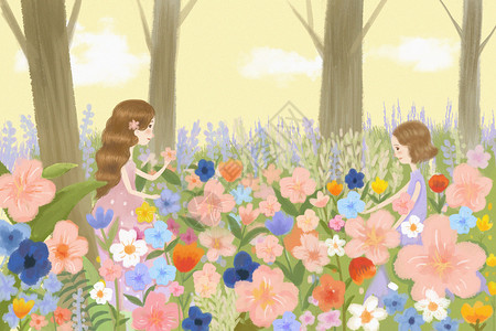 花丛中的少女背景图片