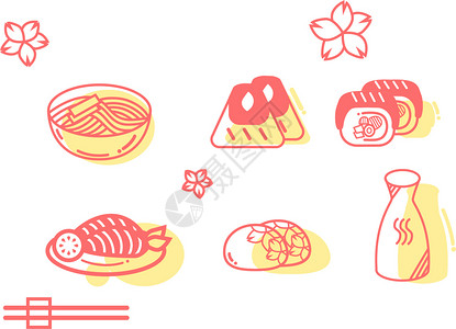 和风美食日系和风食物寿司大福饼矢量图标插画