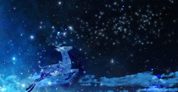 飞翔鹿蓝色星空星云背景设计图片