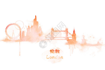 伦敦水彩插画背景图片