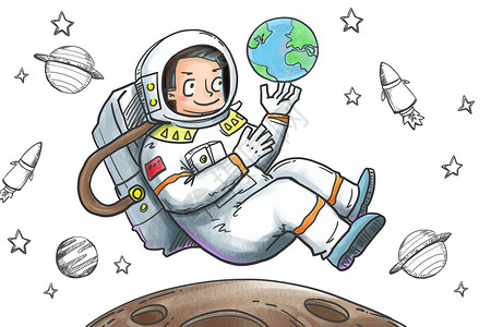 彩铅联想宇宙航天插画