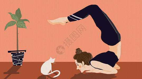 运动中的美女练习瑜伽插画