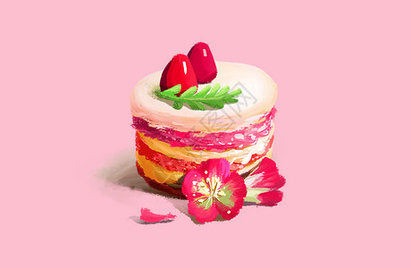 核桃仁夹心草莓蛋糕插画