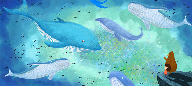 海深时见鲸惬意星空高清图片