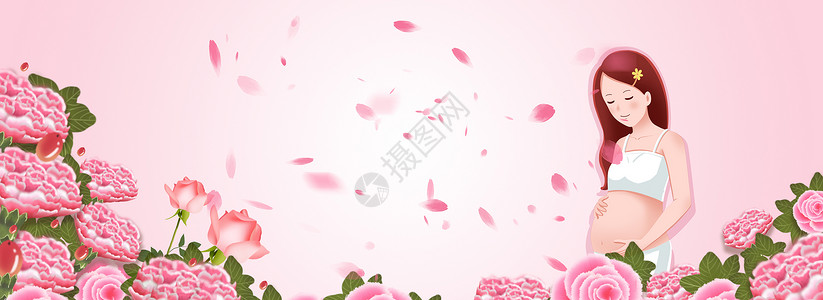 中国红女孩边框粉色母情节banner海报设计图片