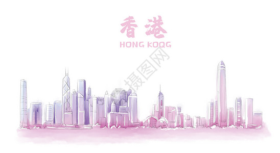 香港大桥香港地标建筑插画