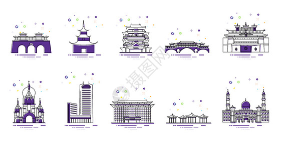 简约建筑设计中国地标建筑插画