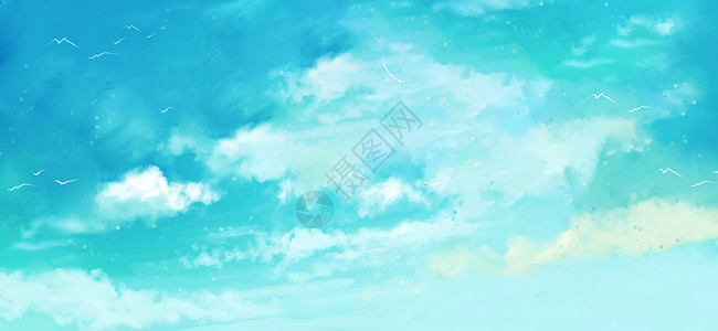 一元中素材蓝天中的白云插画