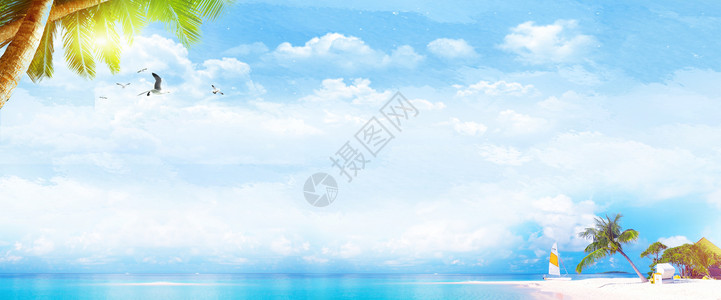 椰子树沙滩边框夏天场景设计图片