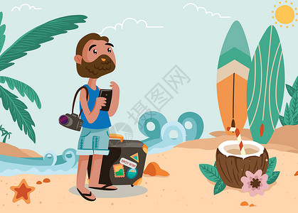 海滩旅游度假扁平插画图片