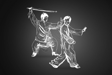 中国人物画创意武术动作剪影设计图片