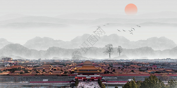 水上宫殿中国风背景设计图片