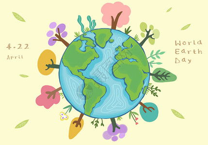 世界地球日环保树漫画高清图片
