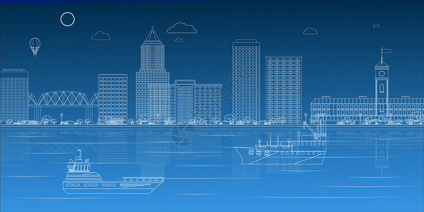 轮船矢量科技城市线条设计图片