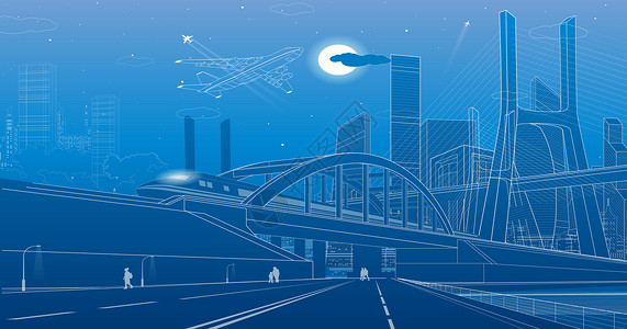 晚上的马路线条科技城市都市设计图片