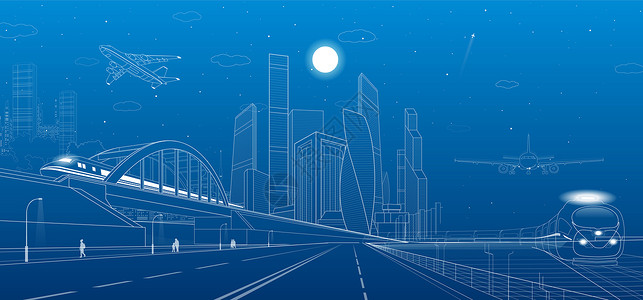 动车海报科技城市线条设计图片