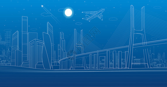 布鲁克林大桥科技城市线条设计图片