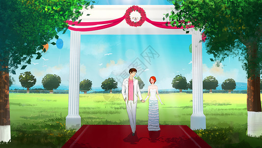 婚礼地毯夏日婚礼插画