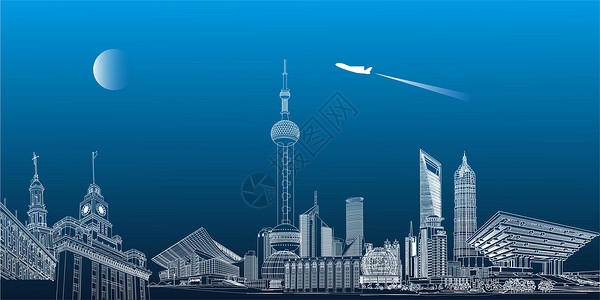 飞机烟科技城市线条设计图片