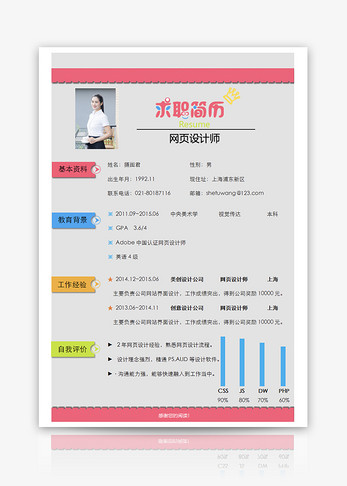 网页设计师个人简历word模板图片