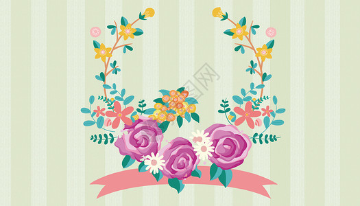 个性标签植物花卉花环背景插画
