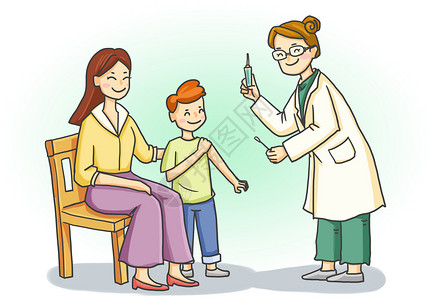 医院排队儿童打疫苗插画