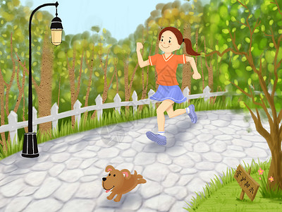 跑步的女孩树林跑步高清图片