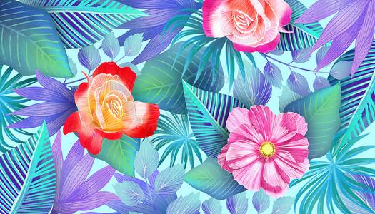 手绘植物蓝盆花花卉背景插画