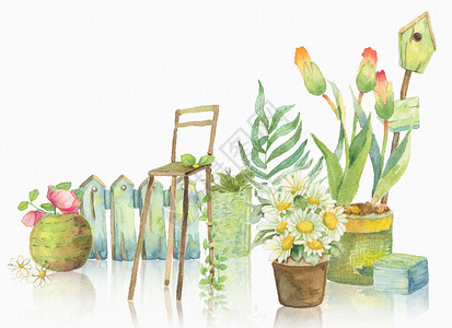 手绘水彩花卉盆景背景图片