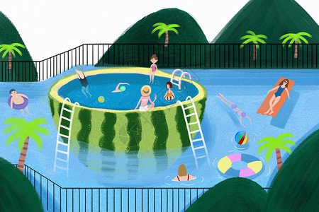 夏日游泳插画图片