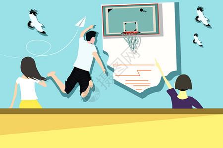 手绘篮球框五四青年节简笔画插画