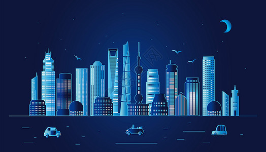 上海车上海城市夜景插画