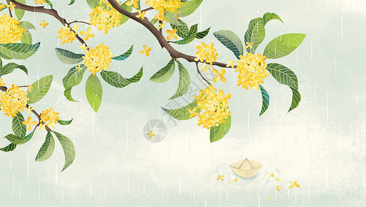 水彩桂花花卉背景古风树高清图片