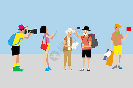 一群人旅游旅游类人物素材插画