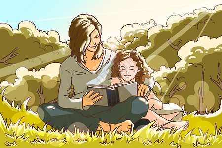 家人读书母亲节插画插画