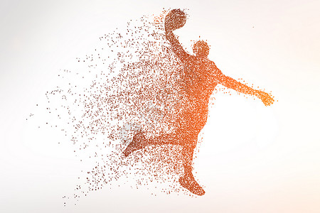 卡通篮球人物创意灌篮粒子剪影设计图片