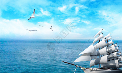 鸟瞰海面扬帆远航设计图片