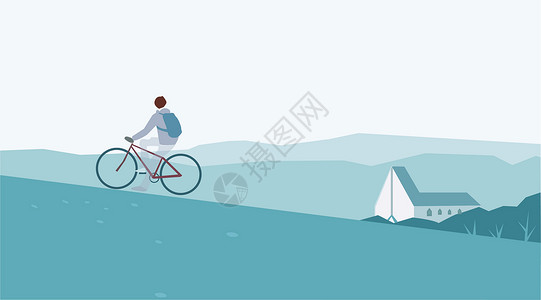清新骑单车旅行插画图片