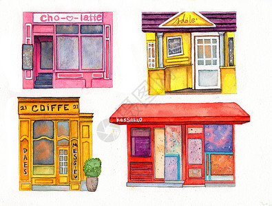红色房子素材水彩手绘门店房子插画