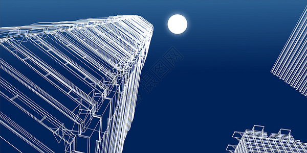夜景仰视城市建筑线条设计图片