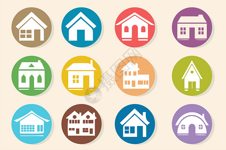 建筑色彩房屋建筑类图标插画