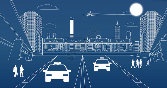 矢量线描科技城市线条设计图片